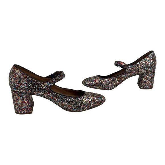 Madewell Size 7.5 The Zelda Mary Jane Block Heel in Glitter Party Cocktail - Picture 5 of 9
